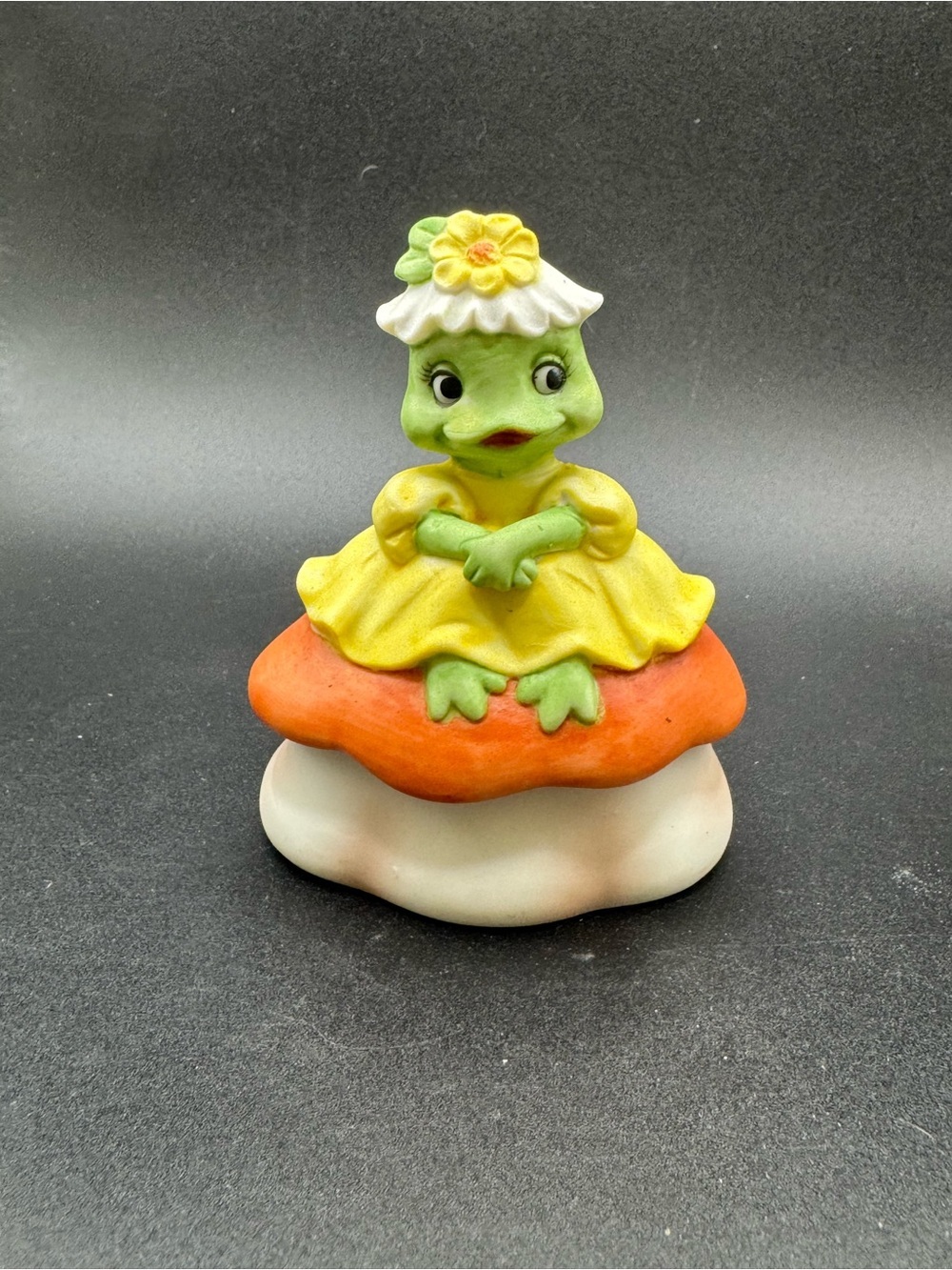 Vintage Lefton Trinket Box Lady Frog On Mushroom Toadstool Hand Painted Figurine
